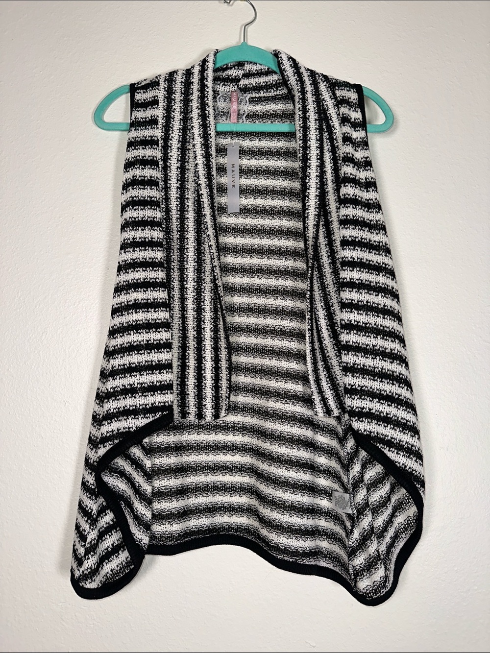 Mauve Black & White Striped Open-Front Knit Vest